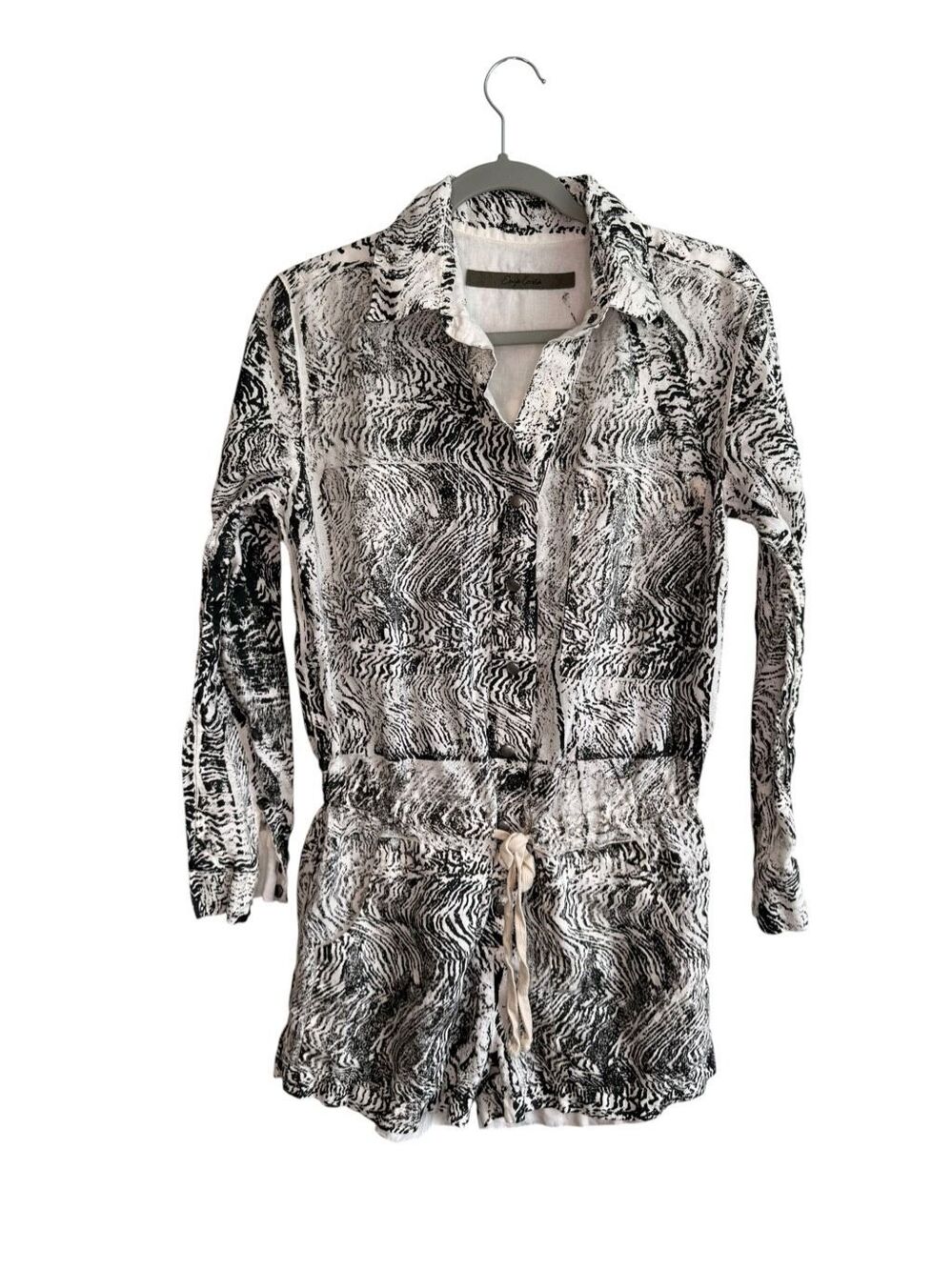 Enza Costa Printed Linen Blend Romper Black White Size Medium